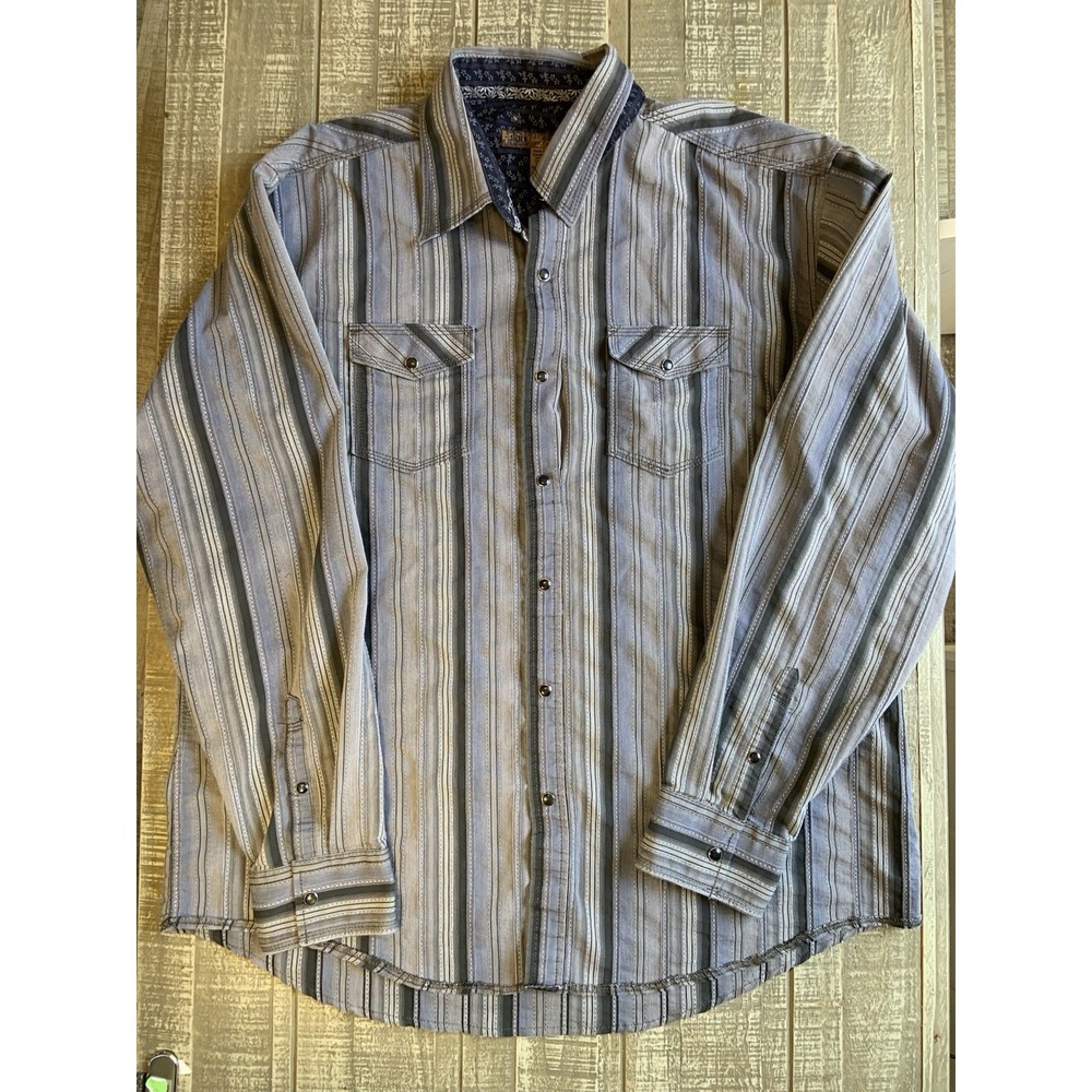 Blue Pronto Uomo Mens‎ Striped Black Snap Button-Up Shirt 2X Flip Cuffs